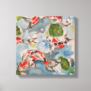 Japansk Koi vattenfärgkanvastryck 12x12 Canvastryck