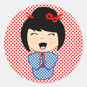 Japansk Kokeshi-docka dekal Runt Klistermärke