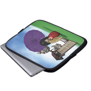 Japansk Kokeshi-docka Körsbärsblom-konst Laptop Sleeve