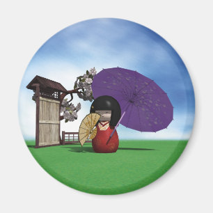 Japansk Kokeshi-docka Körsbärsblom-konst Magnet