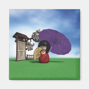 Japansk Kokeshi-docka Körsbärsblom-konst Magnet