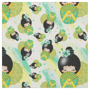 Japansk Kokeshi docka och akvarelltyg Tyg