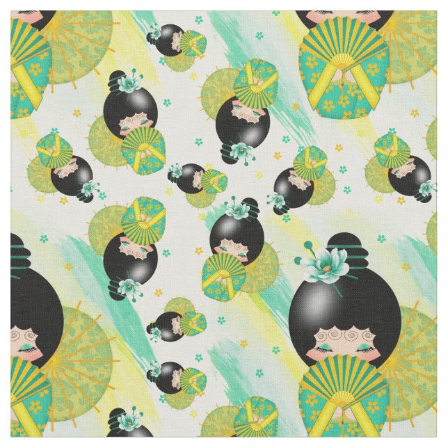 Japansk Kokeshi docka och akvarelltyg Tyg (Närbild)