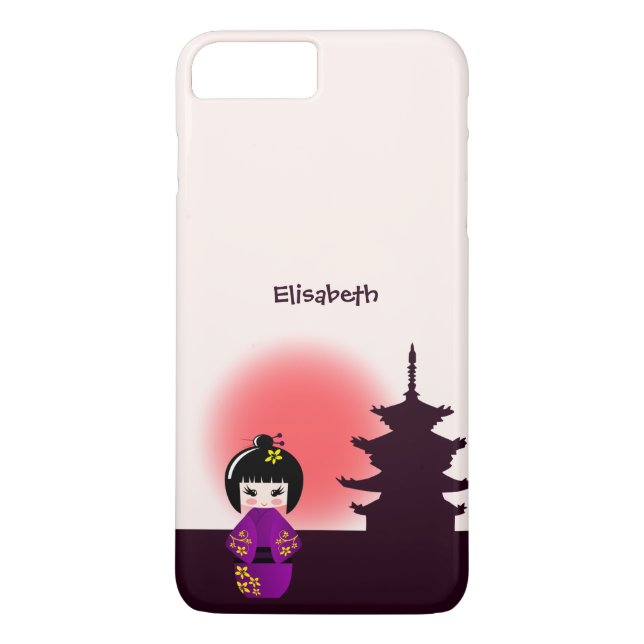 Japansk kokeshi-docka vid tempel under solnedgång Case-Mate iPhone skal (Baksida)