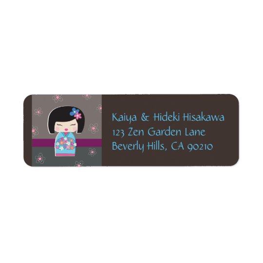 Japansk Kokeshi dockaadressetiketter Returadress Etikett