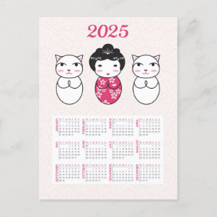 Japansk Kokeshi Doll 2025-kalender Vykort