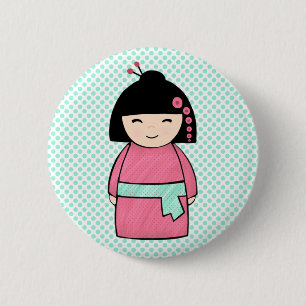 Japansk Kokeshi Doll Button Knapp