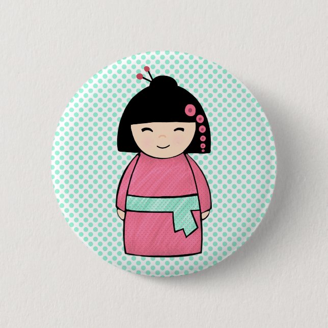 Japansk Kokeshi Doll Button Knapp (Framsida)