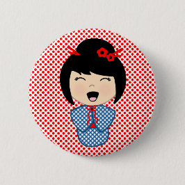 Japansk Kokeshi Doll Button Knapp