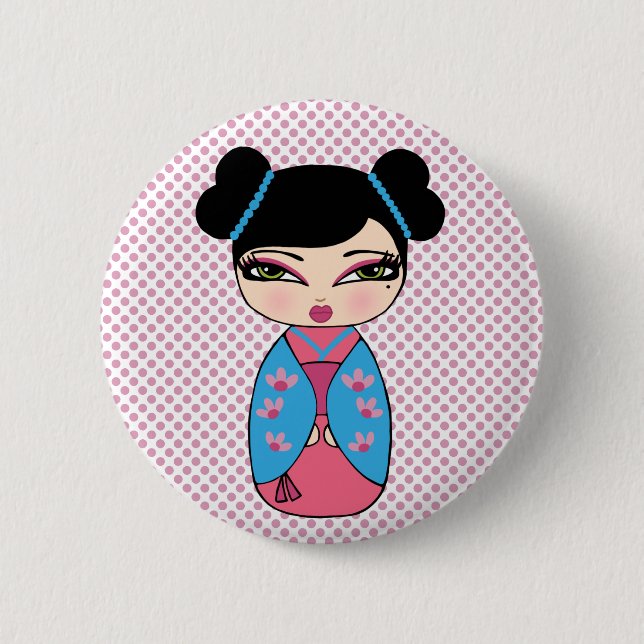 Japansk Kokeshi Doll Button Knapp (Framsida)