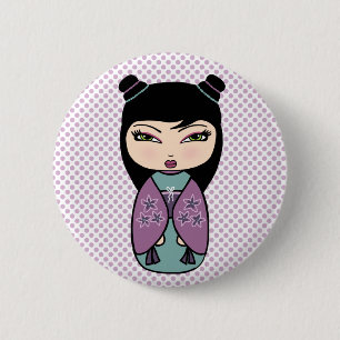 Japansk Kokeshi Doll Button Knapp