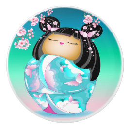 Japansk Kokeshi Doll Ceramic Knob Knopp