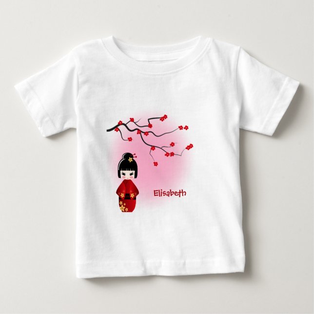 Japansk kokeshi doll sakura namn flicka-skjorta tee (Framsida)