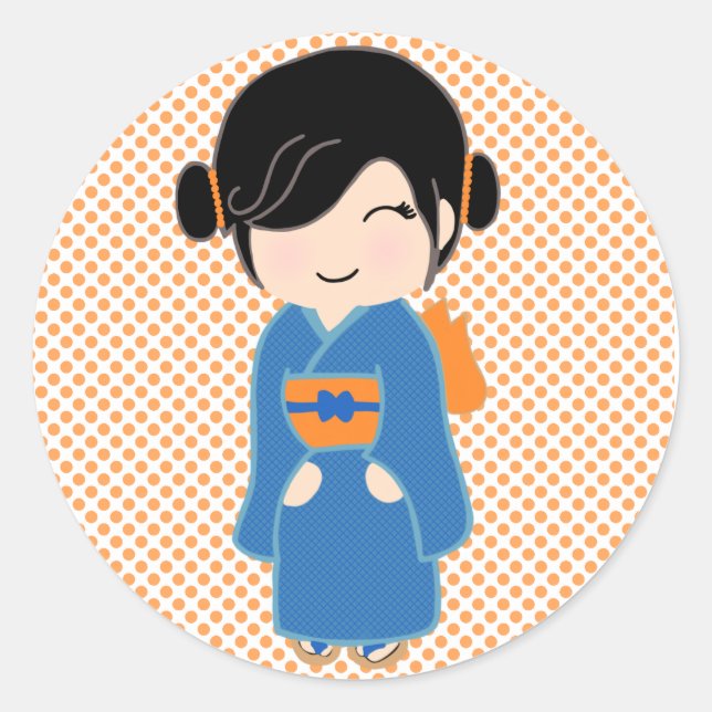 Japansk Kokeshi Doll Sticker Runt Klistermärke (Framsida)