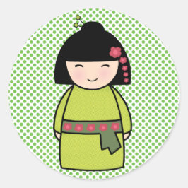 Japansk Kokeshi Doll Sticker Runt Klistermärke