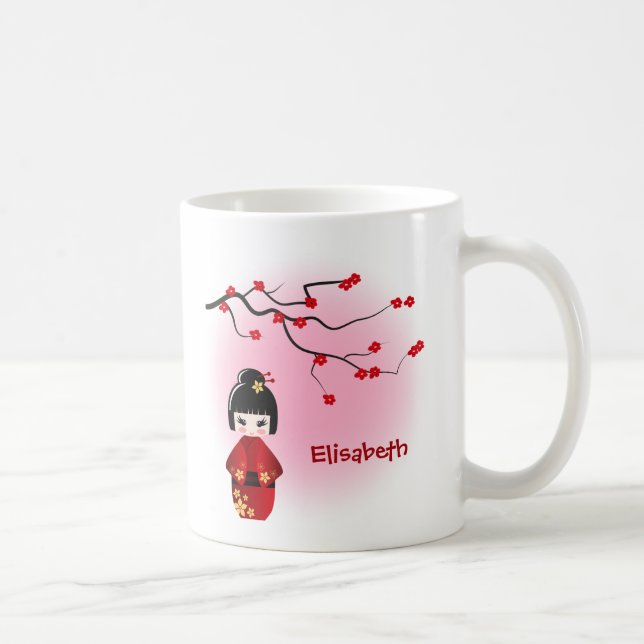 Japansk kokeshi-doll vid sakura-blommar kaffemugg (Höger)