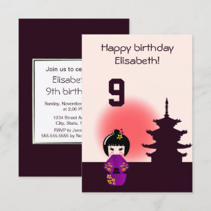 Japansk kokeshi doll vid tempelflickan barns födel inbjudningar