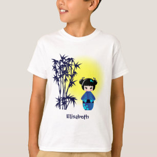 Japansk kokeshidocka under soluppgångnamnflickor tee