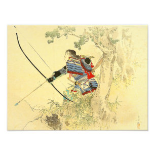 Japansk konst - en Samurai med en Longbow och Fototryck