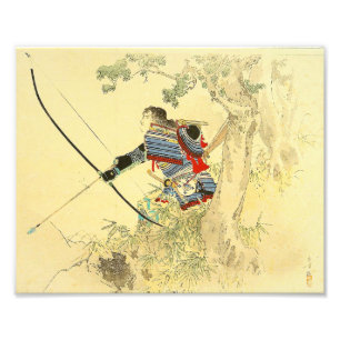 Japansk konst - en Samurai med en Longbow och Fototryck