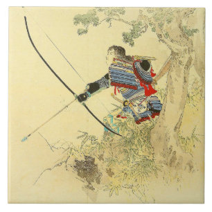 Japansk konst - en Samurai med en Longbow och Kakelplatta