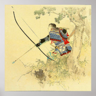 Japansk konst - en Samurai med en Longbow och Poster