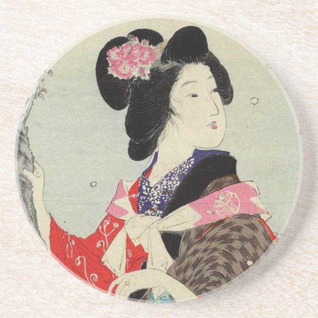 Japansk konst för kvinnadam Suzuki Kason Sakura Underlägg Sandsten (Framsidan)