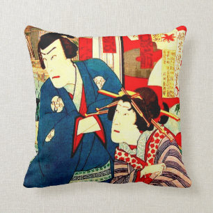 Japansk konst för vintage för Kabuki träklosstr Kudde