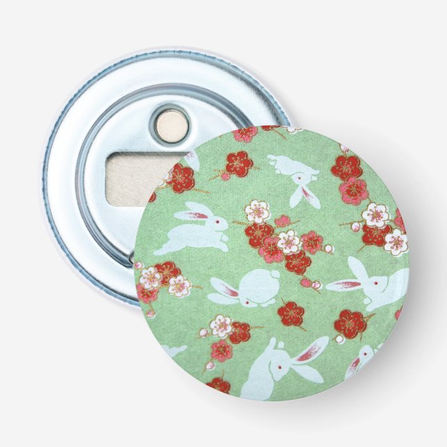 Japansk konst: Grönt Sakuras och kaniner Flasköppnare (Framsidan)