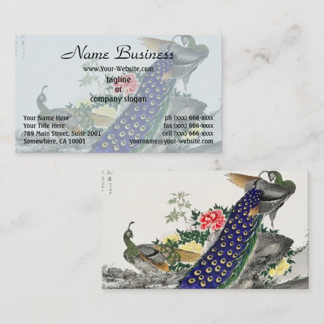 Japansk konst,Peacock och Peony av Numata Kashu Visitkort (Fram/baksida)