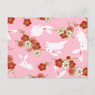 Japansk konst: Rosa Sakuras & Rabbits Postcard Vykort