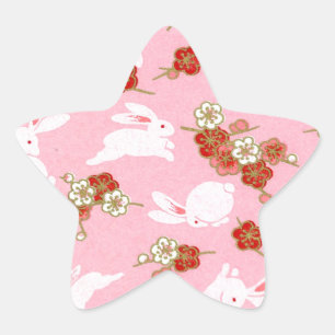 Japansk konst: Rosa Sakuras & Rabbits Stjärnformat Klistermärke
