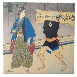 Japansk konst - Samurai och hans tjänare Kakelplatta