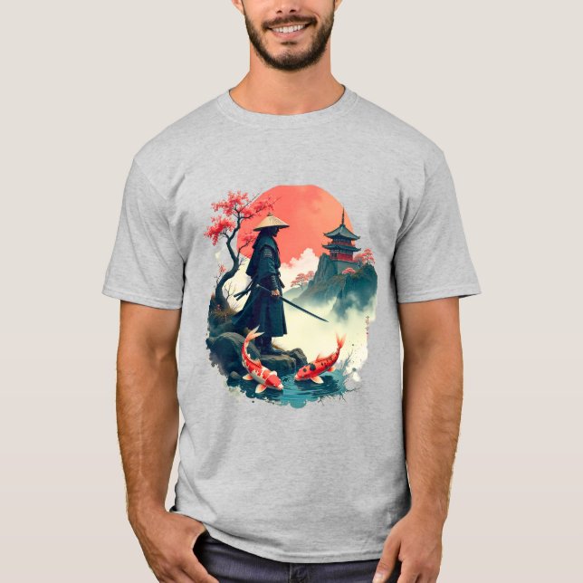Japansk konst – Samuraj i trädgården T Shirt (Framsida)