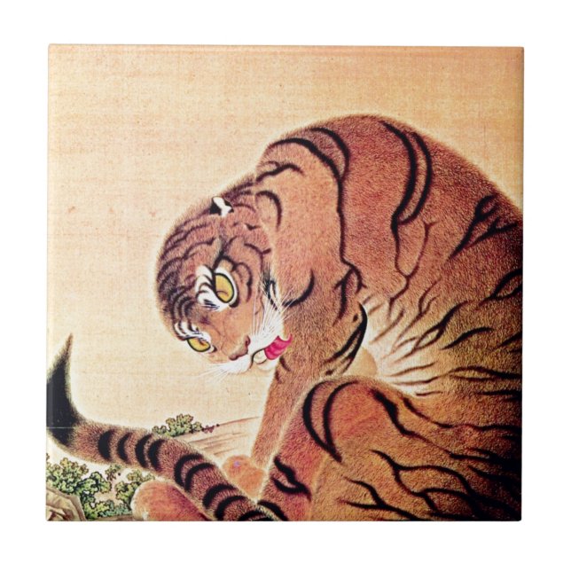 Japansk konst Ukiyo-E för tigerträklossvintage Kakelplatta (Framsidan)