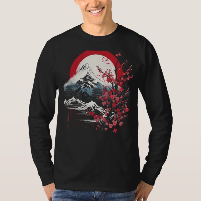 Japansk konstmontering Fuji Cherry Blommar Japan A T Shirt (Framsida)