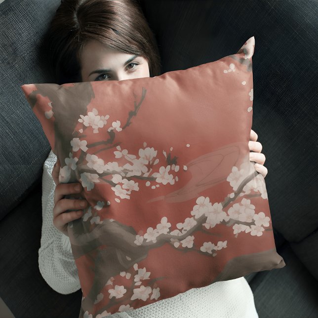  Japansk konststil Vit Körsbärsblomma Kudde (Skapare uppladdad)