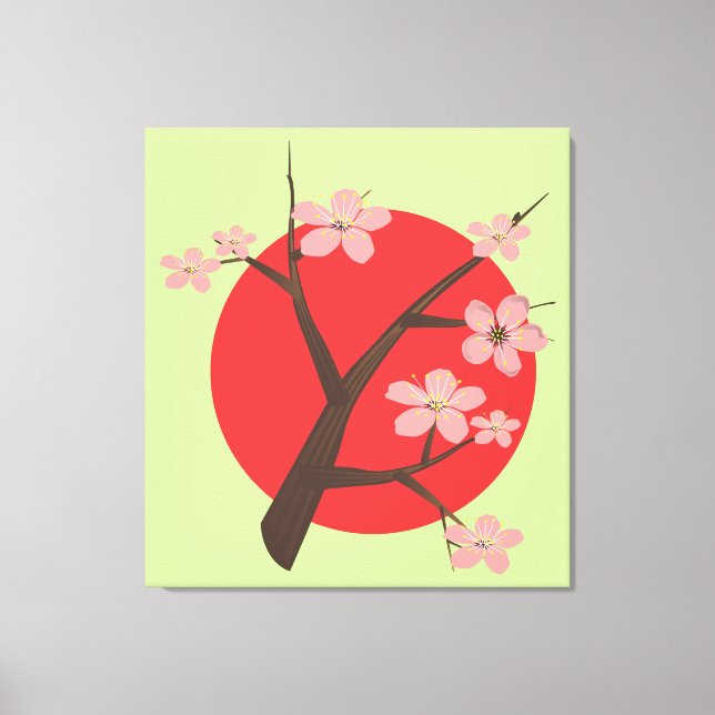 Japansk körsbär blommar sakura gren blommigt print canvastryck (Framsida)