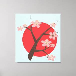 Japansk körsbär blommar sakura gren blommigt print canvastryck