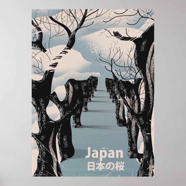 Japansk körsbär blommar Vintage resor poster (Framsidan)