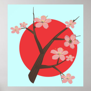 Japansk körsbärs blommar sakura gren blommigt post poster