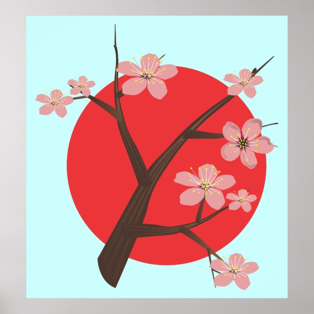 Japansk körsbärs blommar sakura gren blommigt post poster (Framsidan)