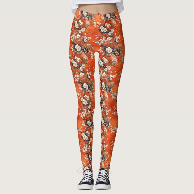 Japansk Körsbärsblomfansmönster (1) Leggings (Framsida)
