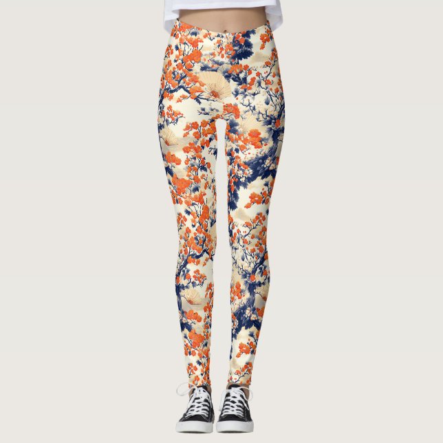 Japansk Körsbärsblomfansmönster (2) Leggings (Framsida)