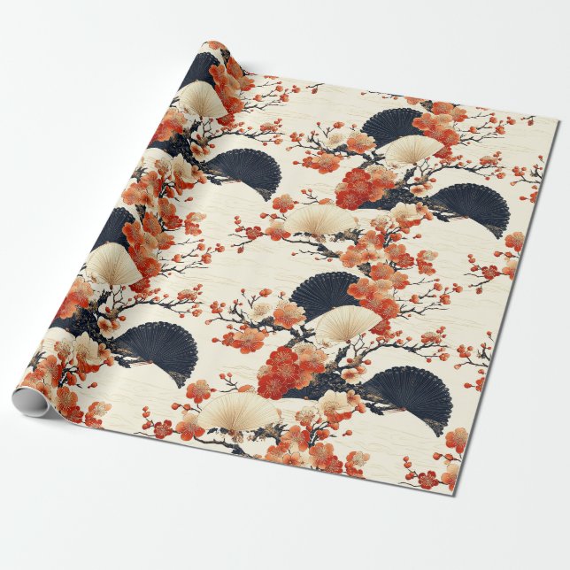 Japansk Körsbärsblomfansmönster (6) Presentpapper (Utrullad)