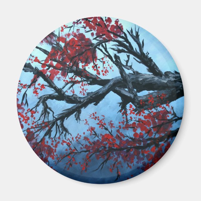 japansk körsbärsblomma blommar träd oriental art magnet (Framsidan)