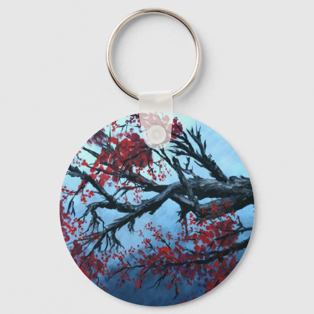 japansk körsbärsblomma blommar träd oriental art nyckelring (Framsida)