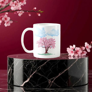 Japansk körsbärsblomma Sakura Träd Blomsterkonst E Kaffemugg