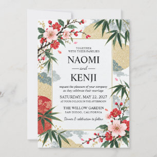 Japansk körsbärsblommas Bambu Vintage Bröllop Inbjudningar