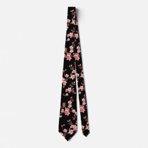 Japansk körsbärsblomning Blommig rosé svart Slips